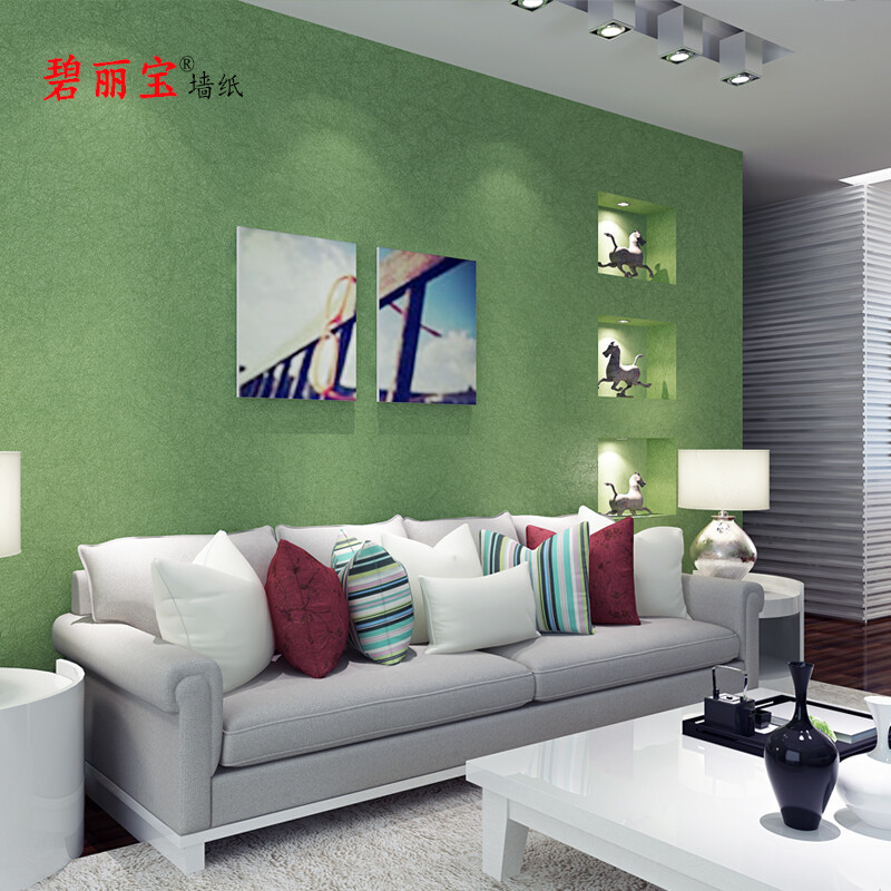 碧麗寶純色素色蠶絲無紡布壁紙 簡約現(xiàn)代的綠色美學